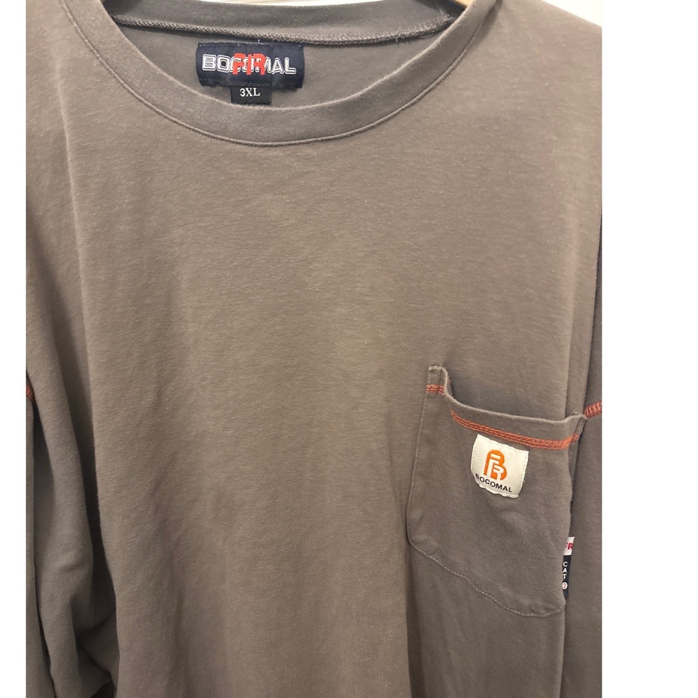 BOCOMAL Mens 3XL Long Sleeve FR‎ CAT 2 Work Shirt Gray Flame Resistant Safety
